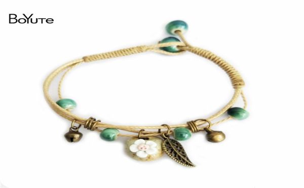 

boyute 5pcs vintage charm bracelet handmade knitted ceramic bead flower bracelet women fashion jewelry christmas gift1332075, Golden;silver