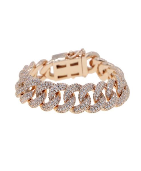 

15mm wide cubic zircon cuban link chain bracelet for men women iced out full crystal paved luxury hip hop jewelry drop ship5583365, Golden;silver