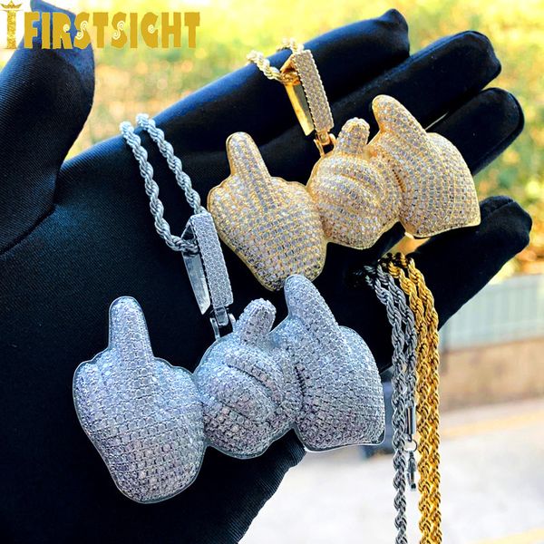 

pendant necklaces iced out bling full 5a zircon cz greeting gestures pendant necklace gold color charm men fashion hiphop jewelry 230814, Silver