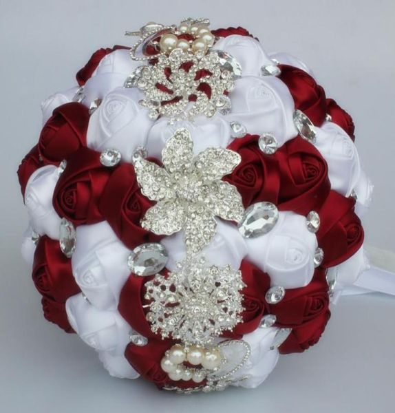 

burgundy white wedding bouquets artificial sweet 15 quinceanera bouquet crystal silk ribbon new buque de noiva 37 colors w228n2185142