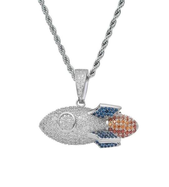 

rocket uzi sterling plate pendant colorful zircon cool fashion hiphop women men necklaces27603826177, Silver