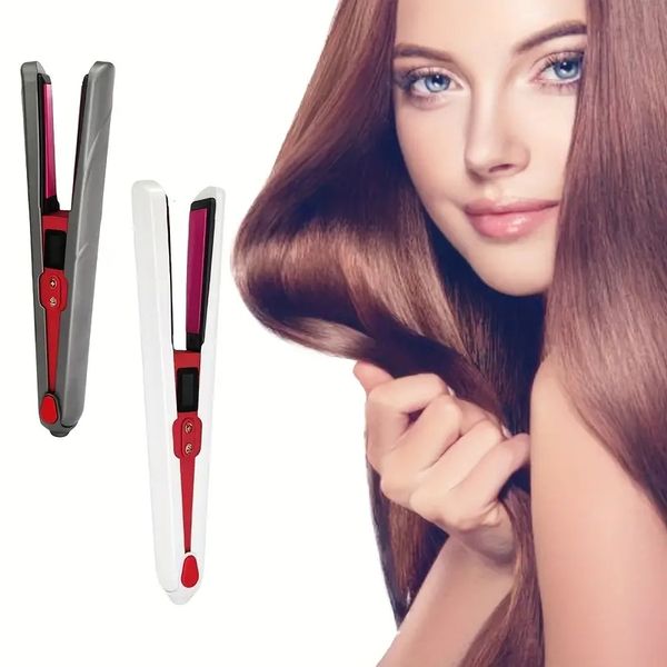 

1pc 2-in-1 cordless hair straightener and curler with 8000mah usb charging, 6 gear temperature regulation, and easy travel use for different, Black