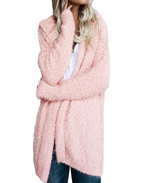 

autumn winter warm women coats solid sweatshirt long sleeve hooded wide waisted lamb fur open stitch casual plus size coats4249641, Black