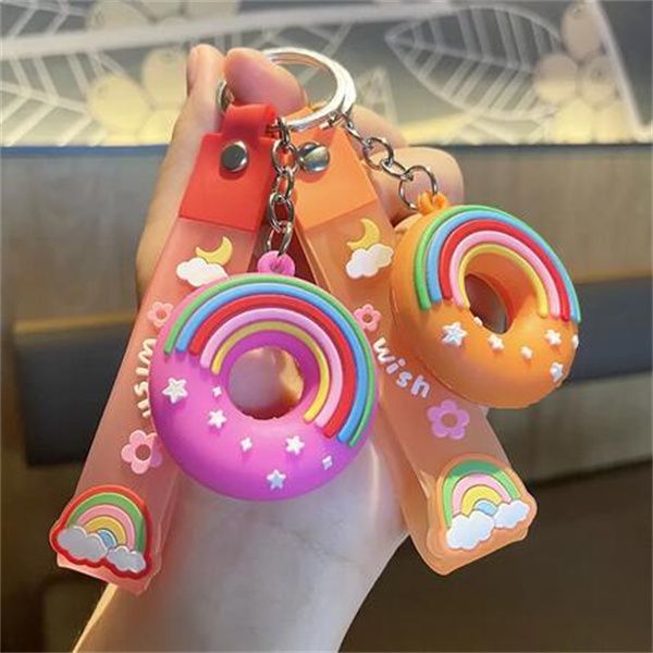 

food donut pvc keychain for women men cute backpack pendant accessories aesthetic couples gift car key ring gc2257, Slivery;golden