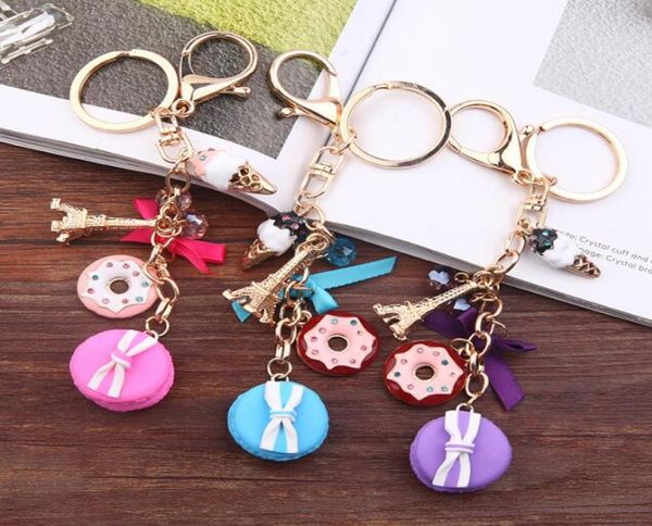 

fashion trinkets keychain holder bow macaron donut effiel tower ice cream keyring key ring chains car bag beads accessories wjl3789495879, Slivery;golden