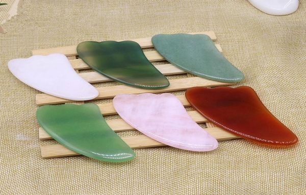 

natural jade stone guasha board rose quartz green agate dongling jade guasha scraper face massager gua sha tools rra37521526857