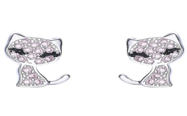 

cat shape shining stud earring 925 sterling silver cz diamond women wedding jewelry earrings with box summer gift33435591686, Golden;silver
