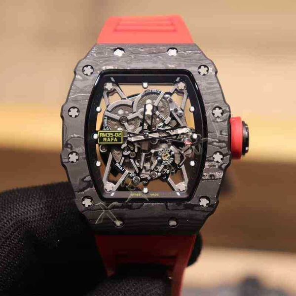 

luxury mens mechanical watch wine barrel richa milles rm35-02 series 2824 automatic carbon fiber red tape men swiss movement brand