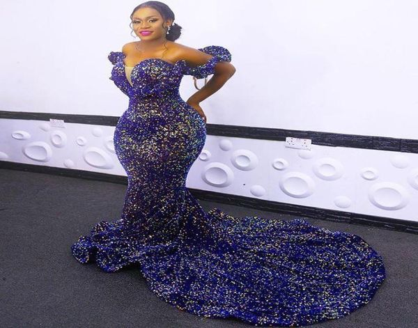 

african sequined evening dresses plus size off shoulder mermaid prom gowns 2021 red carpet robe de soiree7355178, Black;red