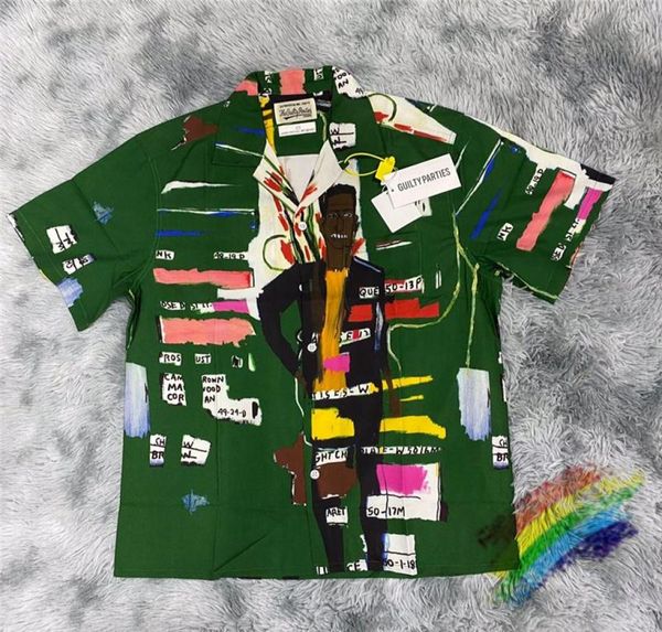 

men039s casual shirts oversized green graffiti wacko maria shirt men women hawaii fashion tees7627374, White;black