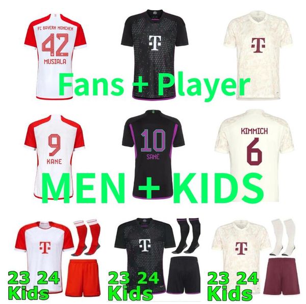 

kane 23 24 bayern munich soccer jersey de ligt sane 2023 2024 football shirt hernandez goretzka gnabry camisa de futebol muller men kids kit, Black;yellow