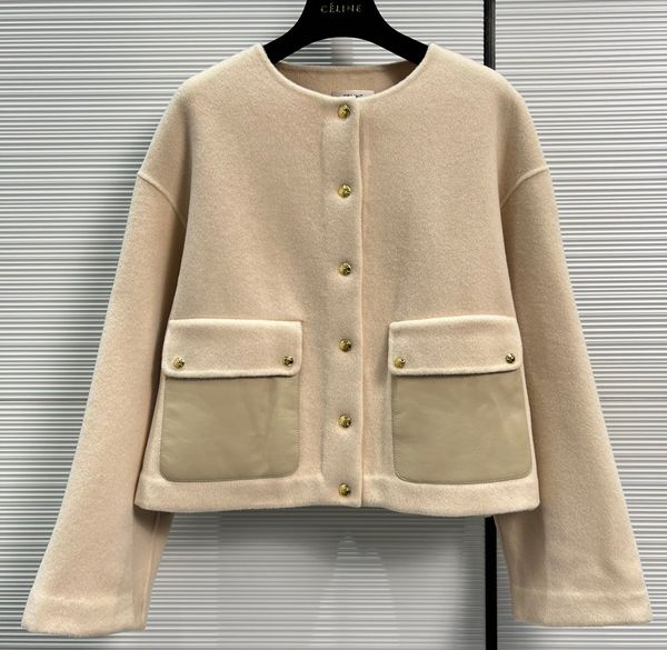 

european fashion brand crew neck gold button loose cashmere jacket, Black;brown