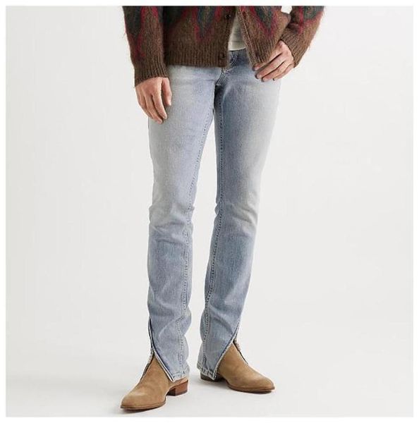 

men039s jeans england style street fashion denim vintage independent design zipper high hip hop slimfit flare5235069, Blue