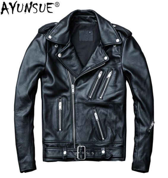 

ayunsue cow genuine leather jacket men short sheepskin coat men leather jackets motorcycle chaqueta cuero hombre kj19163650205, Black