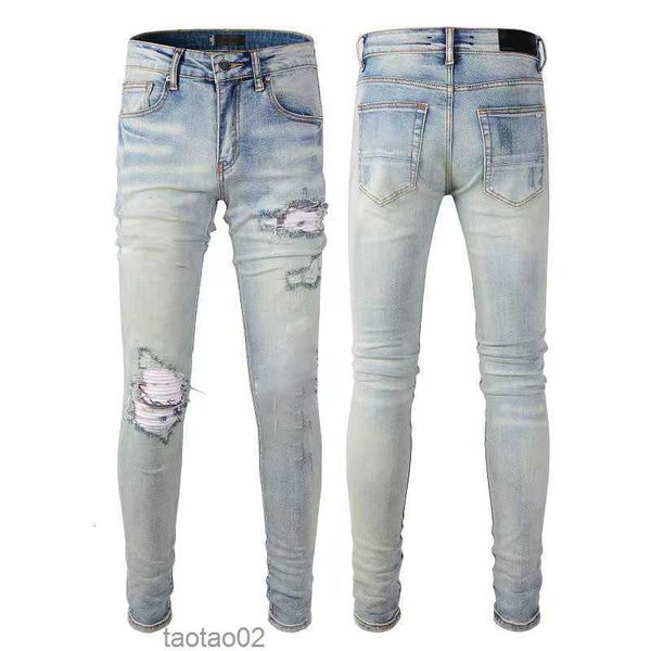 

designer stack jeans european ripped jean men embroidery quilting for trend brand vintage pant mens fold slim skinny fashion jeans sstraight, Blue
