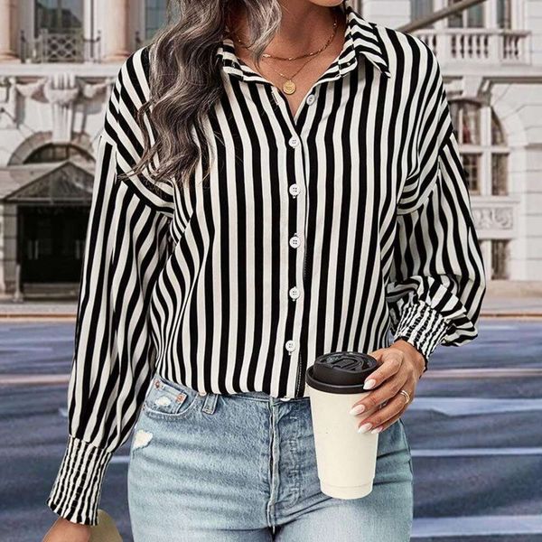 

title style blouse long sleeves blouses black and white striped for women