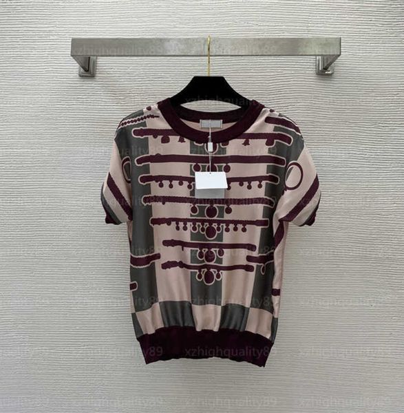 

designer tshirt womens lady t shirt clothing clashing plaid stripe printed round neck pullover short sleeve knit sweater silk designers clo, White