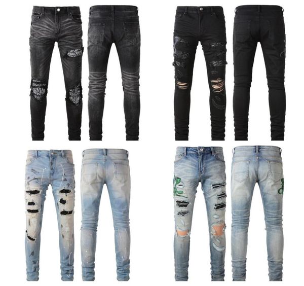

mens designer jeans distressed cargo pants for men ripped biker slim fit motorcycle bikers long style hole denim mens blue relaxed3249786