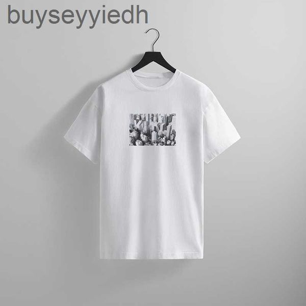 

kith hq t-shirt building design logo round neck short sleeve, White;black
