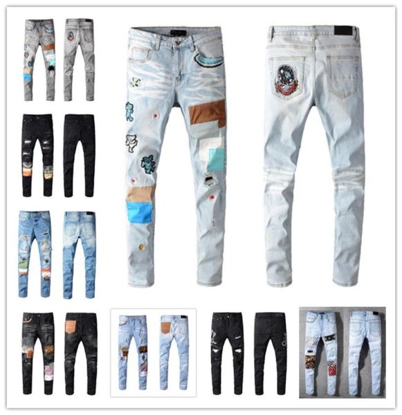

mens fashion skinny straight slim ripped jean elastic casual motorcycle biker stretch denim trouser classic pants jeans size 28407349773, Blue