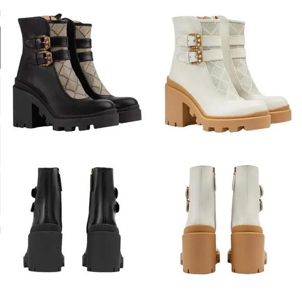 

women boots designer high heels ankle boot real shoes fashion winter fall martin cowboy leather quilted lace-up winter shoe rubber lug sole, Black