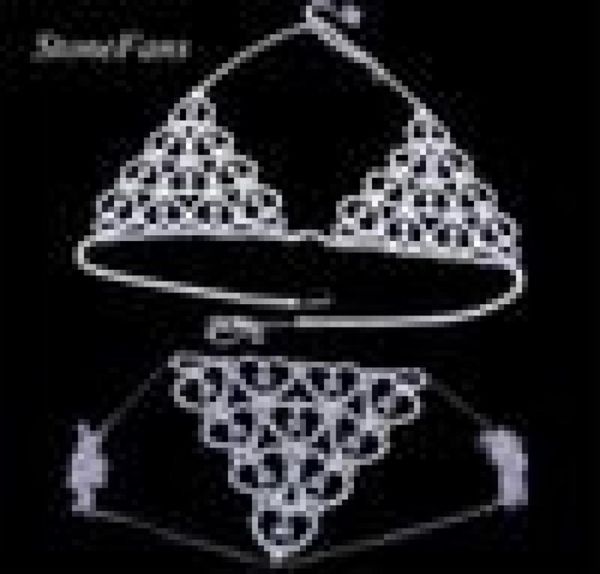 

stonefans women heart rhinestone bra body chest chain accessories crystal body jewelry transparent thong panties underwear t23181218, Slivery;golden