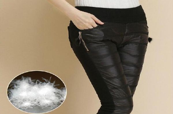 

winter high waisted women039s fashion feather warm pants female slim warm thick down pants women eiderdown casual pants size s2784167, Black;white