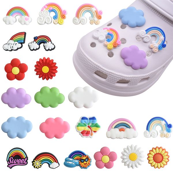 

anime charms wholesale childhood memories rainbow flower funny gift cartoon charms shoe accessories pvc decoration buckle soft rubber clog c, Blue
