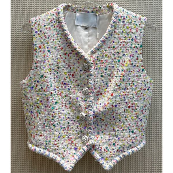 

8.14 fashion temperament v-neck single breasted sleeveless sequins tweed vest women, Black;white