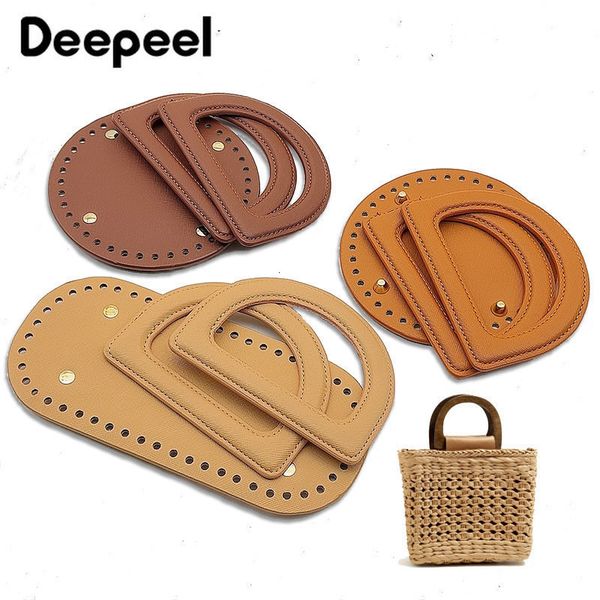 

bag parts accessories 1set deepeel 14*14/10*22cm fashion leather hangbag d ring handles bottom handmade knitted handbags crochet bags diy ac, Black