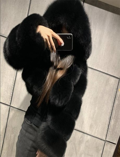 

cropped faux fur coat autumn women furry faux fur jacket with hood female winter cropped coats fluffy warm fashion 2010167241452, Black