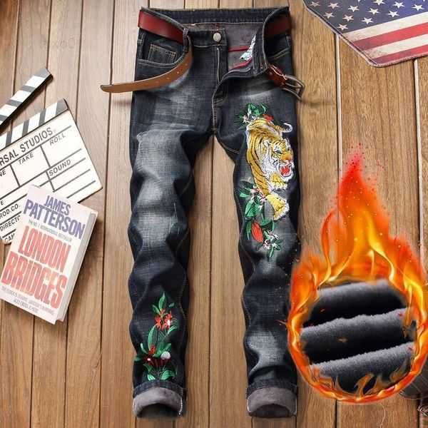 

denim designer hole jeans ripped pants for men size 28-38 40 autumn winter plus velvet hip hop punk streetwear trousersyb83, Blue
