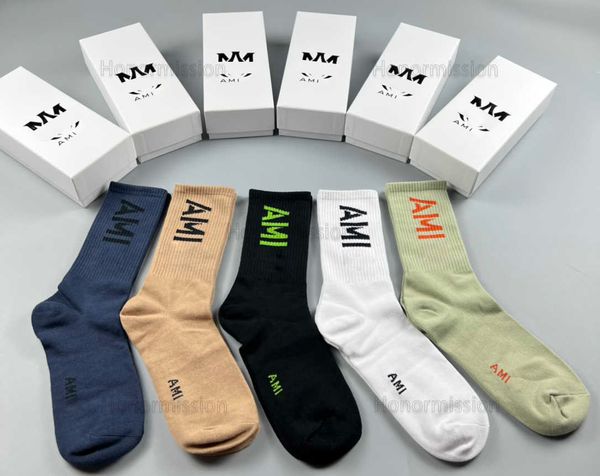 

designer luxury amirs socks fashion mens and womens casual cotton breathable 5 pairs sock with box 0814, Black
