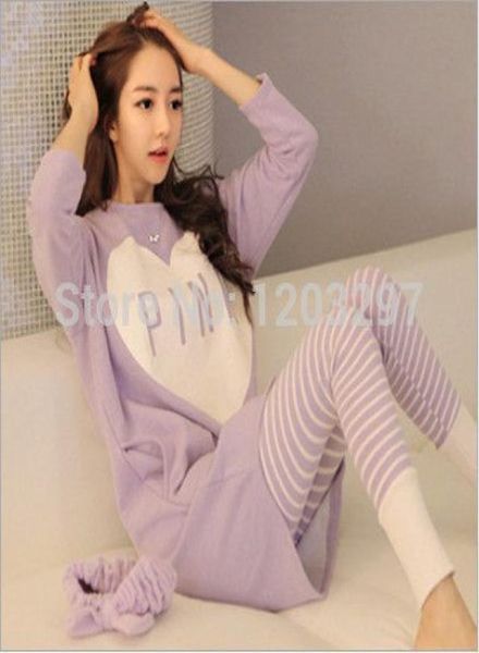 

whole new arrival worth autumn and winer casual print pajamas sets for women long sleeve pijama feminino loose sleepwea7763357, Black;red
