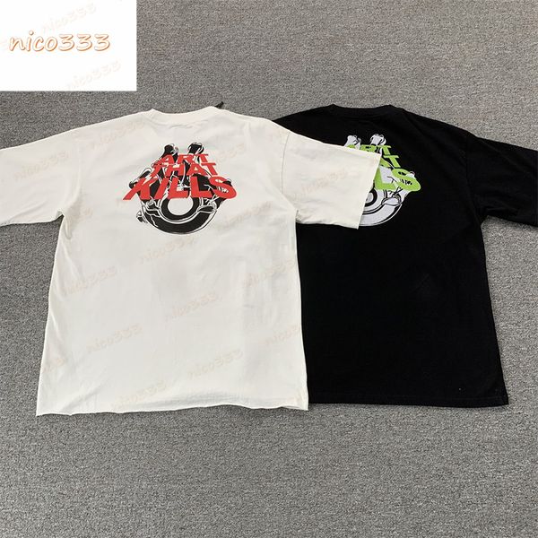 

23ss new ga depts atk skull hand holding ball letters cotton round neck black and white hundred with men women american tide casual short sl, White;black