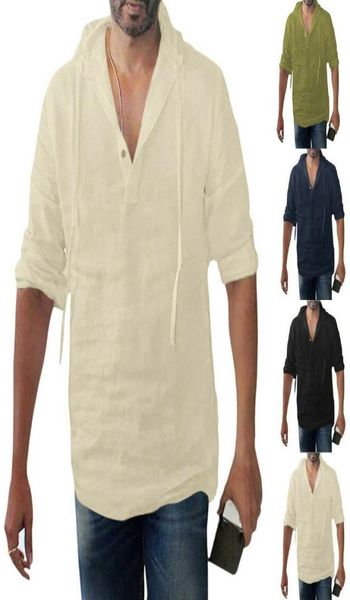 

men039s t shirt baggy cotton linen solid button plus size long sleeve hooded shirts male shirt men clothing7922129, White;black