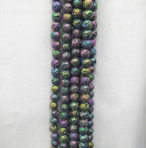 

6mm 8mm plating colorful natural lava stone beads for jewelry bracelet making diy loose volcanic rocks stone beads strand 150398086700, Black