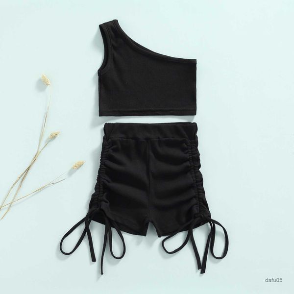 

clothing sets 2-10years toddler baby girl fashion 2pcs summer clothing set one shoulder solid sleeveless vest shorts outfit r230814, White