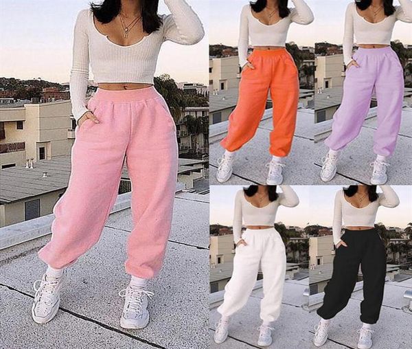

fashion women casual sport pants solid colors running jogger elastic high waist streetwear ladies sweatpants baggy trousers3533498819109, Black;white