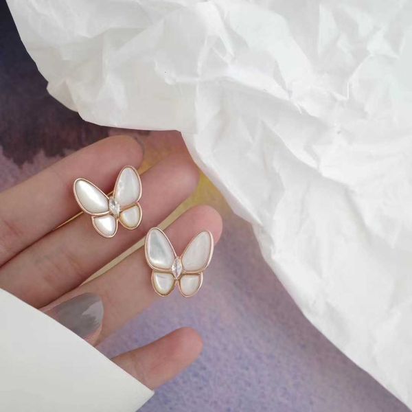 

Designer Four-leaf clover luxury top jewelry accessories for women Cleef V Golden Fan Butterfly Ear Clip Sweet Ear Studs Temperament Thickened 18K Rose Gold Plating