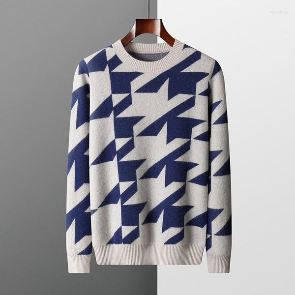 

men's sweaters autumn/winter round neck solid color pullover breathable sweater jacquard cashmere clothing, White;black