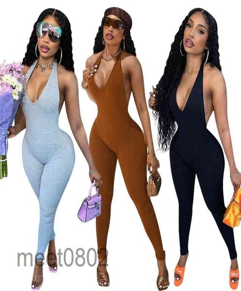 

deep vneck jumpsuit summer sleeveless backless casual playsuit women halter plus size jumpsuits shorts 8027357159, Black;white