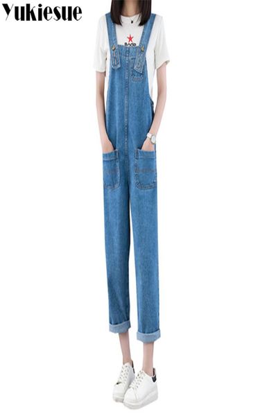 

european style boyfriend jeans for women denim overalls jeans with high waist straps jumpsuit female girl loose pants2362234, Blue