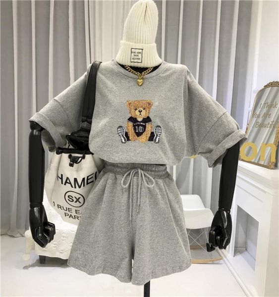 

womens tracksuits two piece pants women039s leisure commuting sports suit cartoon printed short sleeve tshirt women039s wid2461936, Gray