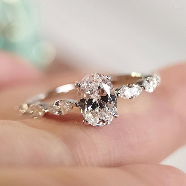 

cluster rings 18k white gold ring main stone oval accessory marquise mosan diamond d color vvs1 women's quality, Golden;silver