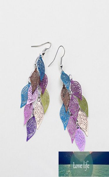 

8seasons colorful leaf tassel bohemian dorp earrings long dangle earring for girls fashion women copper filigree leaves earring6377095, Silver