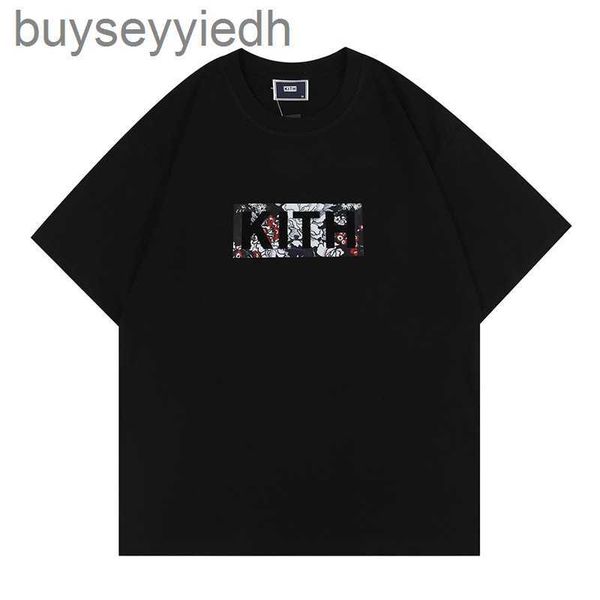 

fashion brand kith floral classic box tee flower print t-shirt for men and women large short sleeve, White;black