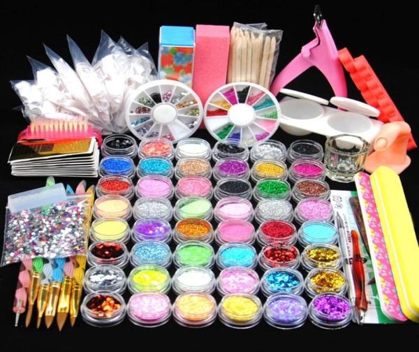 

48pcs nail acrylic glitter set for manicure nail kit gel polish decoration false tip gel brush tool set2196586