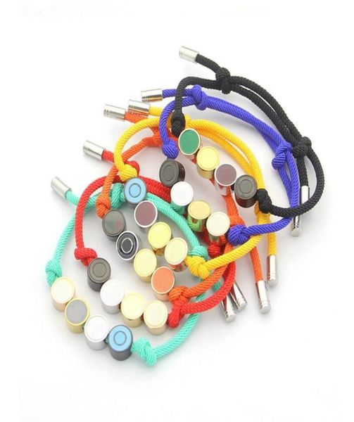 

europe america fashion men lady womens pullout rope bracelet bangle with 18k gold plated colored enamel four round disk pendant4791063, Black