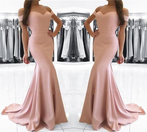

2022 mermaid blush pink off the shoulder formal evening dress simple elegant satin long party laceup back under 100 bridesmaid dr7063471, Black;red